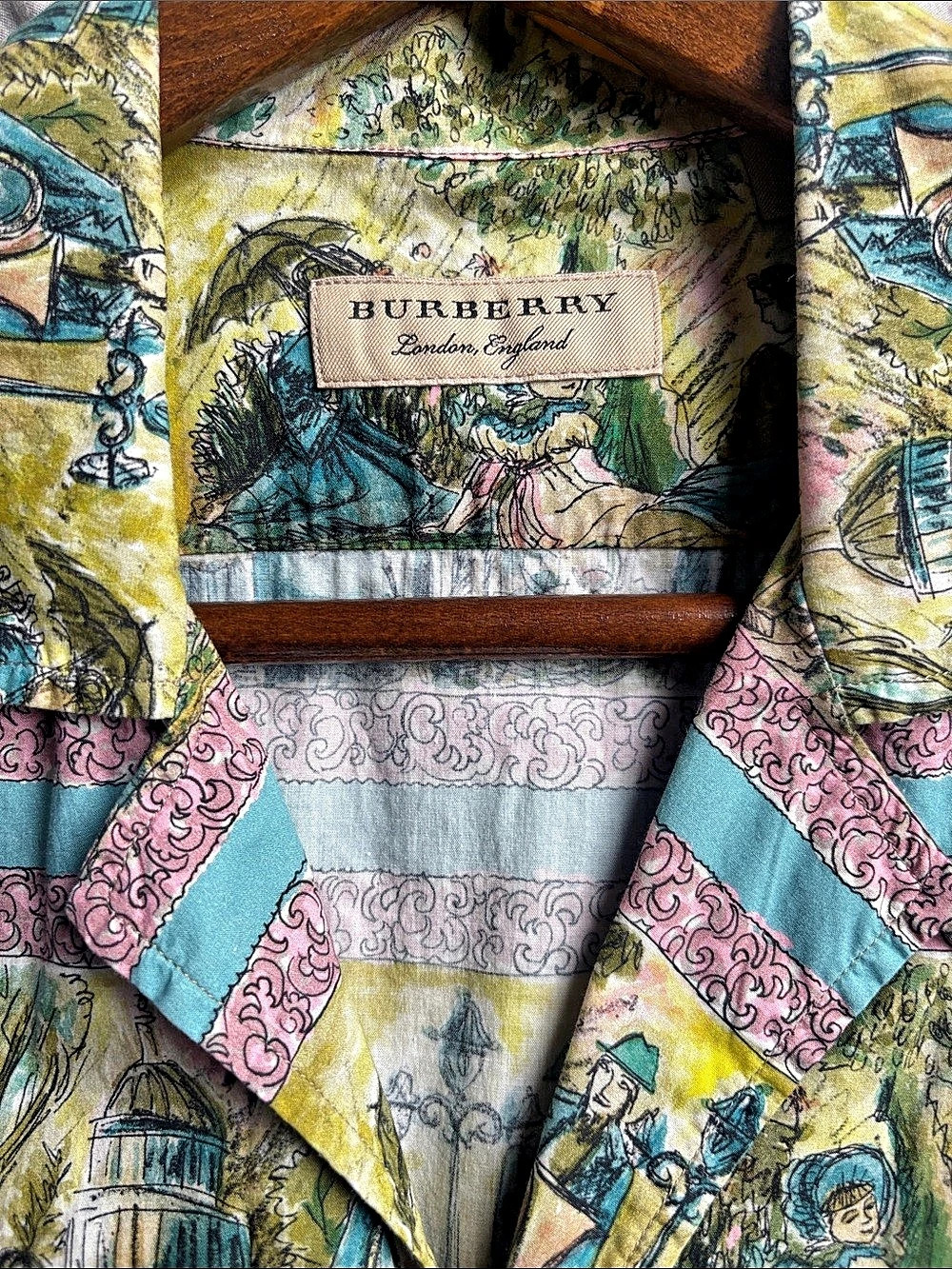 Burberry Rare Victorian London Print Camp Collar Shirt Men's Unisex Cotton - Picture 4 of 7
